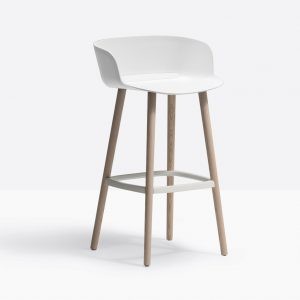white stool with backrest and solid ash legs