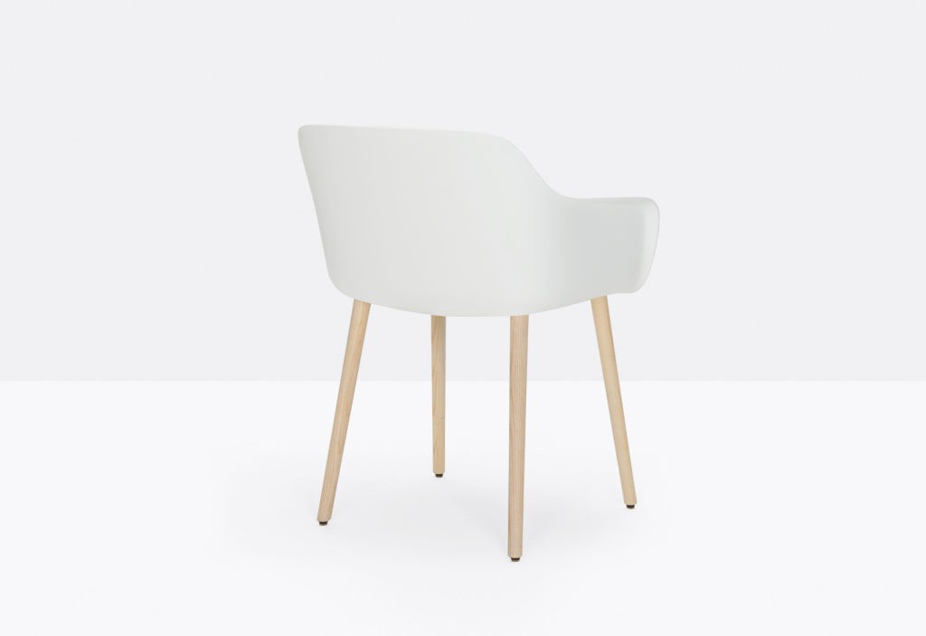 white shell armchair with ash legs