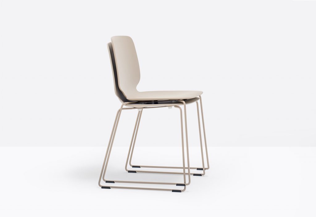 cream shell stackable chair with steel rod traditional frame