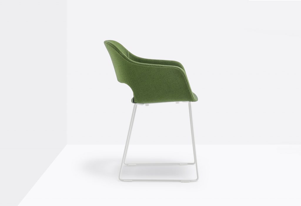green fabric dining chair with steel frame