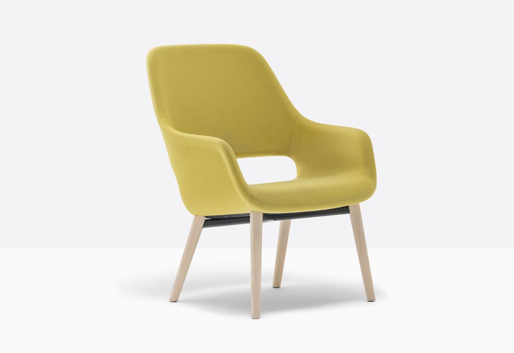 yellow lounge armchair with ash legs