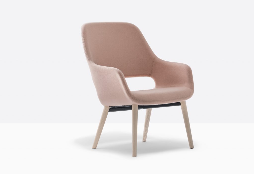 orange lounge armchair with ash legs