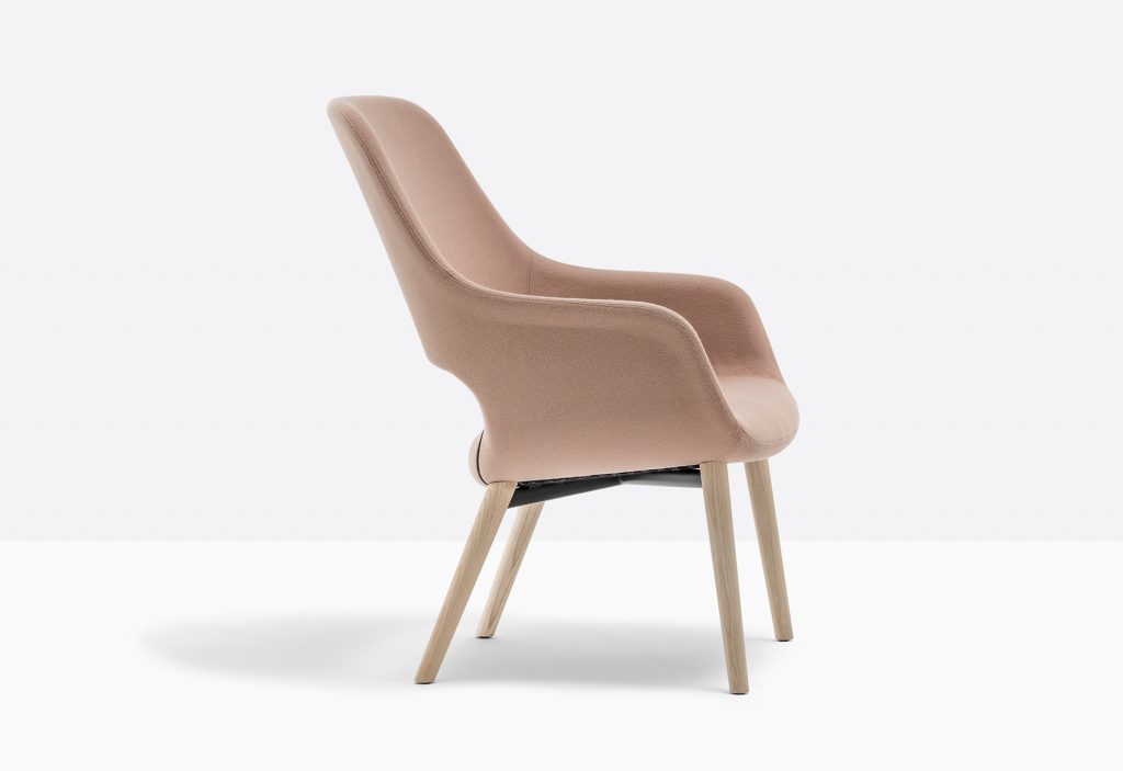 orange lounge armchair with ash legs