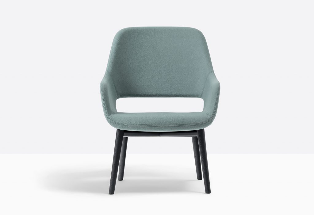 blue lounge armchair with ash legs