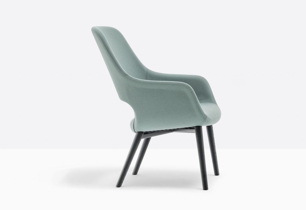 blue lounge armchair with ash legs