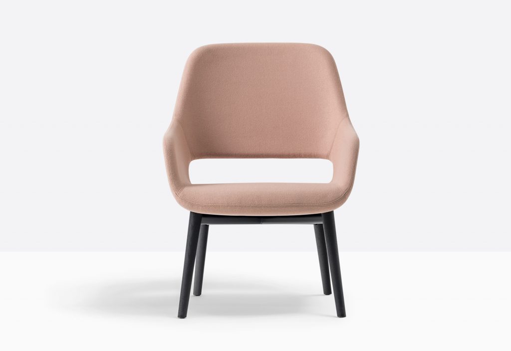 orange lounge armchair with ash legs