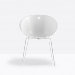 white modern shell office armchair with steel frame