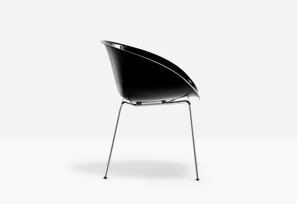black polycarbonate shell armchair with steel frame
