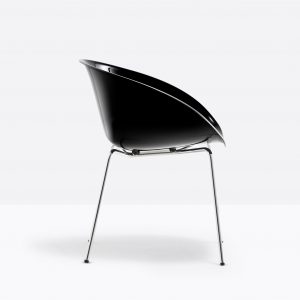 black polycarbonate shell armchair with steel frame