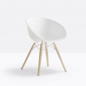 white technopolymer armchair with ash legs