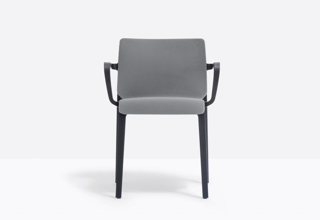 grey polypropylene armchair with fabric seat