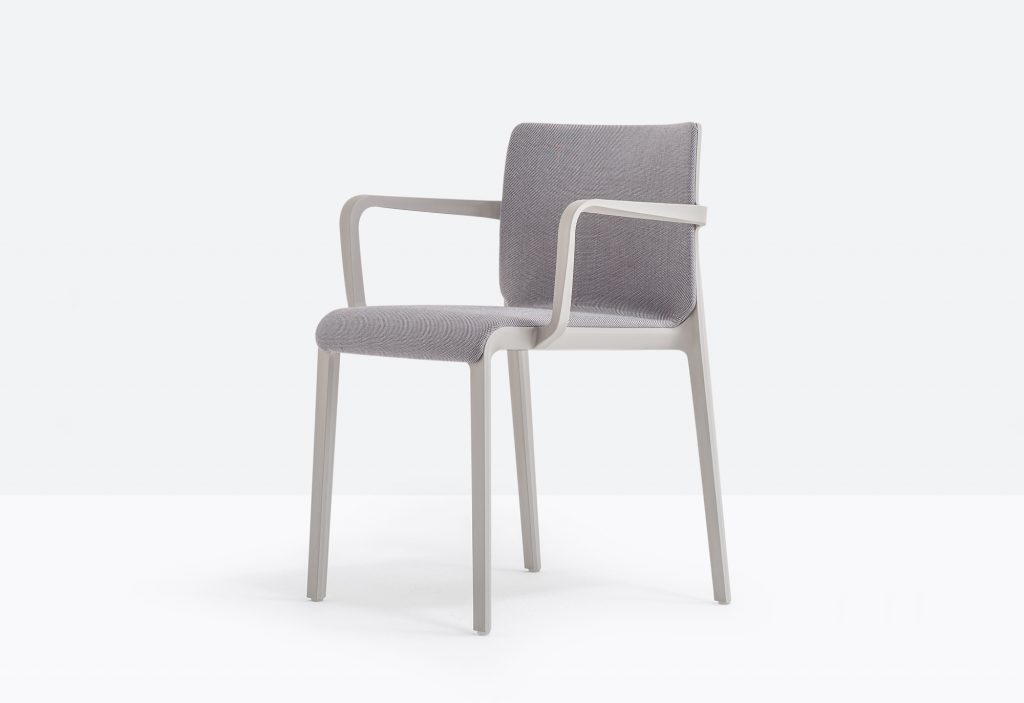 grey polypropylene office armchair with fabric seat