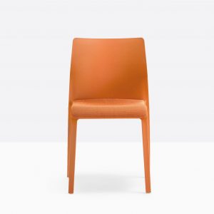 orange polypropylene chair with fabric seat