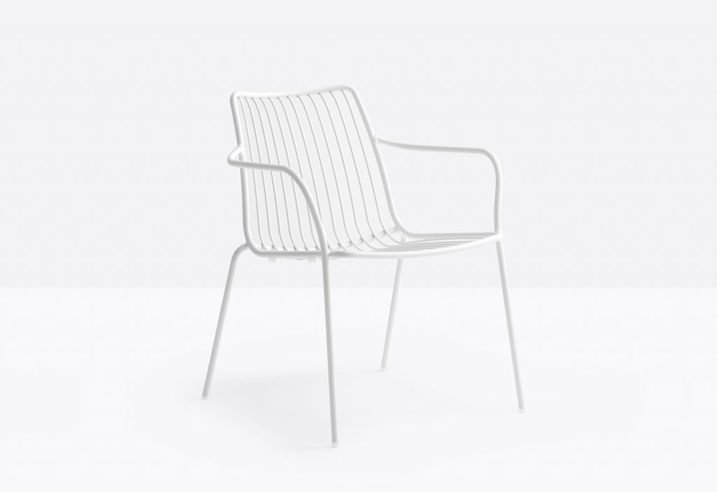 white outdoor stackable steel lounge chair